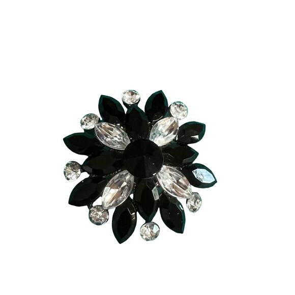 Vintage Runway Statement Jet Black Clear Rhinestone Maltese Cross Brooch Pin - Picture 3 of 7